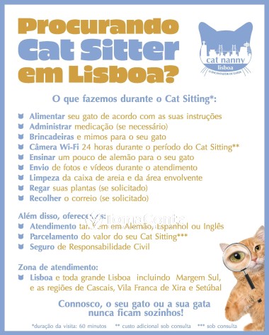 Cat Nanny Lisboa, connosco o seu gato ou a sua gata nunca ficam sozinhos!